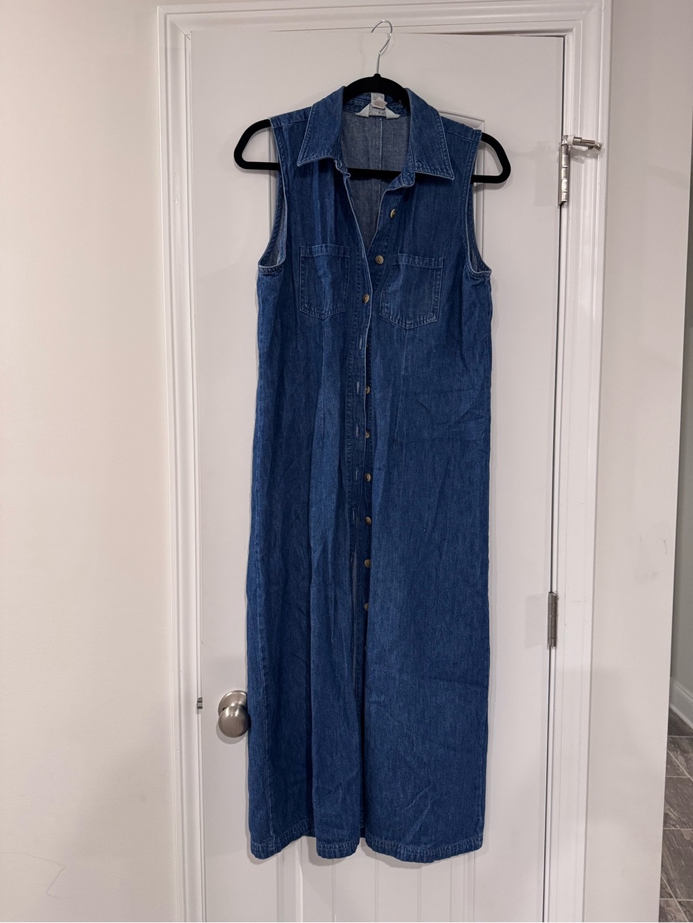 Lands' End Sleeveless Button-Front Denim Maxi Dress - Blue